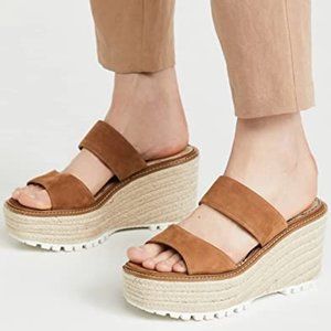 Sam Edelman Luca Platform Sandals Slides Espadrilles Brown Leather Size 9 NEW